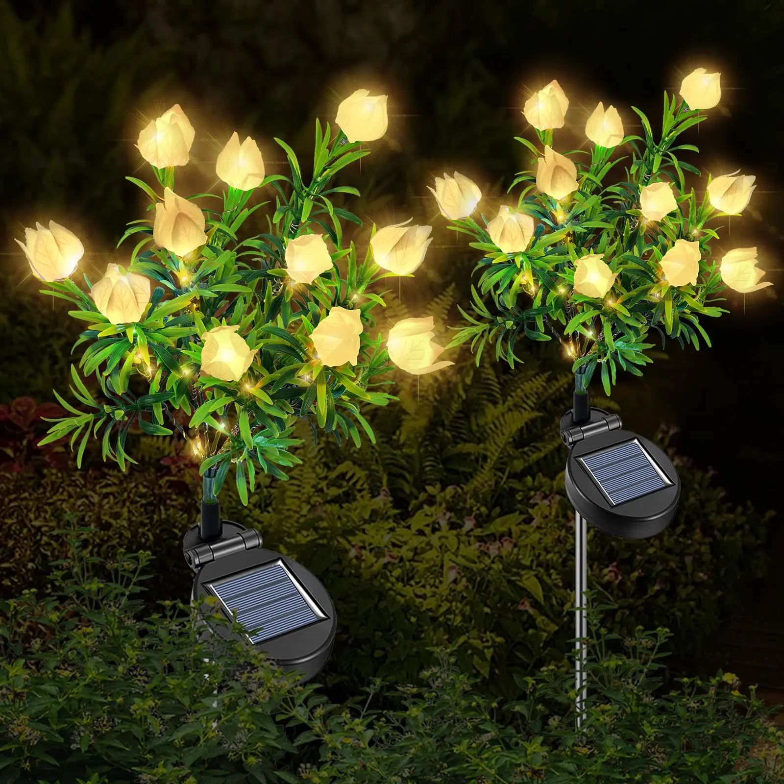 2 Pack Waterproof Solar Gardenia Flower Lights for Outdoor Decor