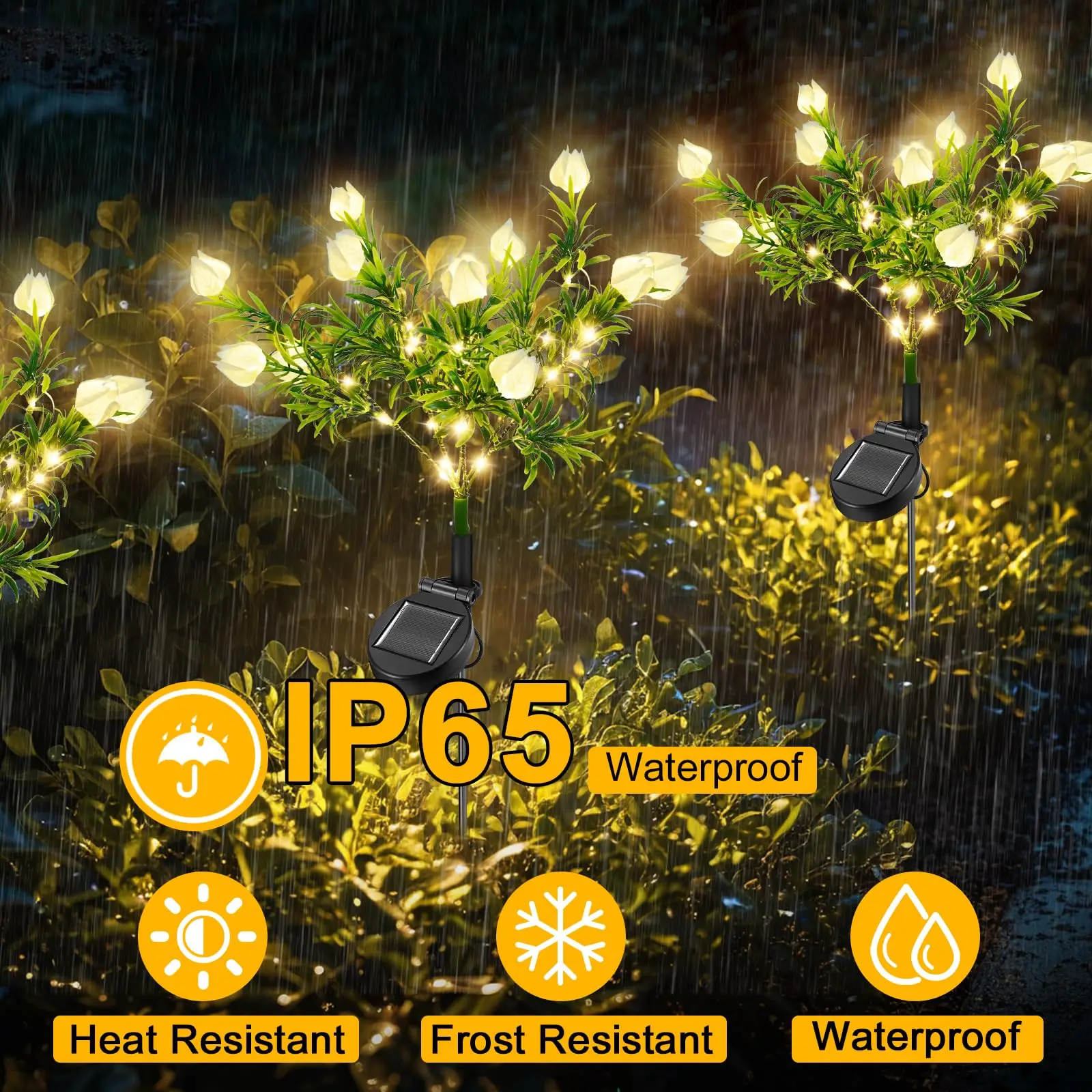 2 Pack Waterproof Solar Gardenia Flower Lights for Outdoor Decor - Image 3