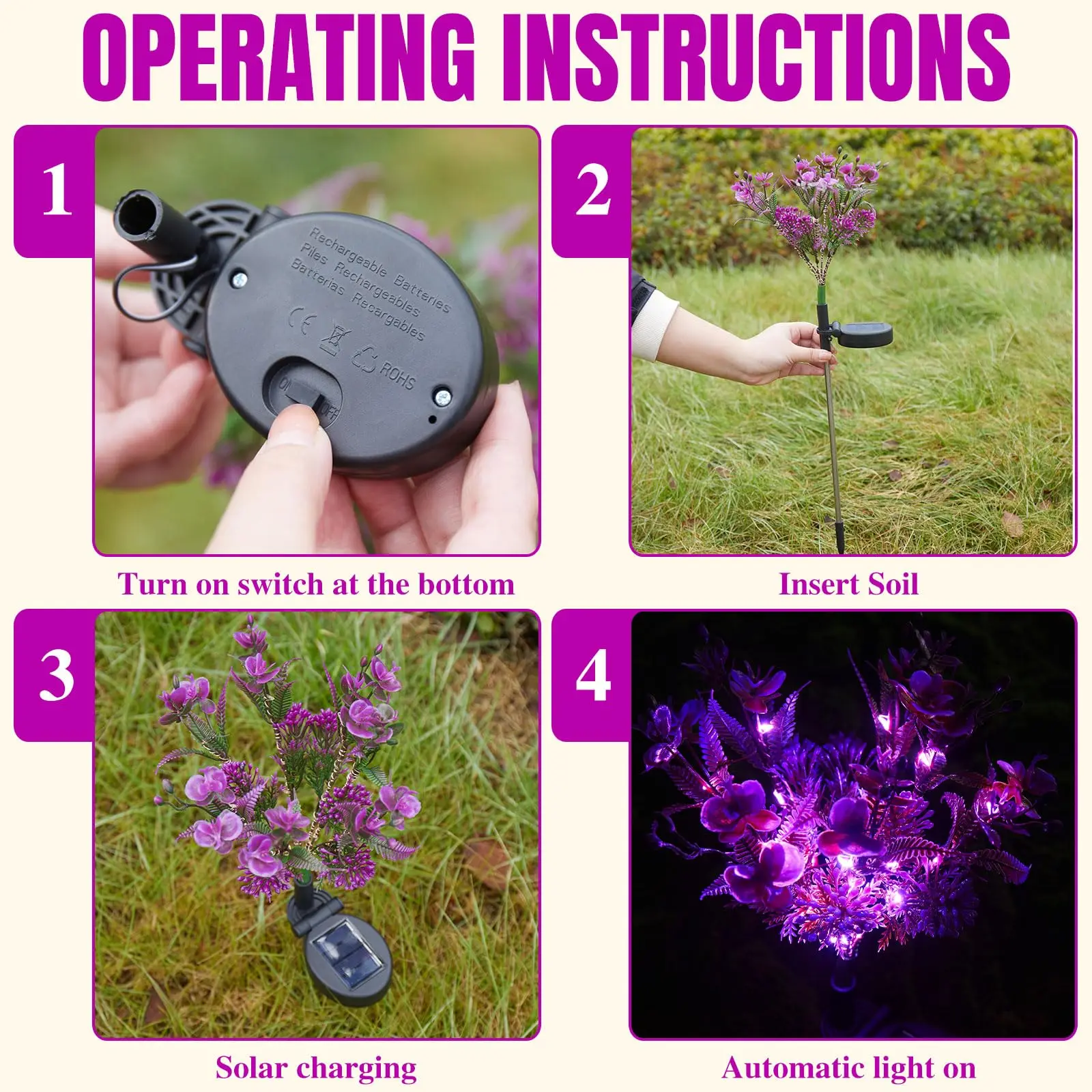 Solar Phalaenopsis Flower Lights - 4-Pack Decorative Outdoor Lights - Image 4