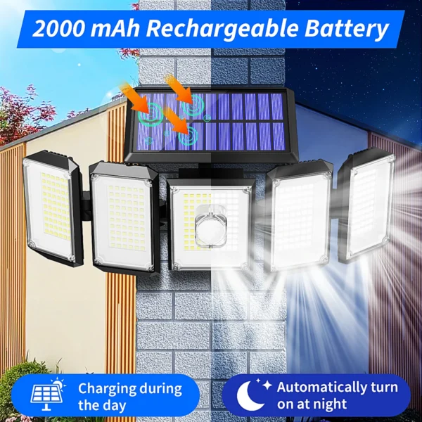 5 Heads Solar Outdoor Wall Lights | 300 LEDs Motion Sensor Lamp - Image 5