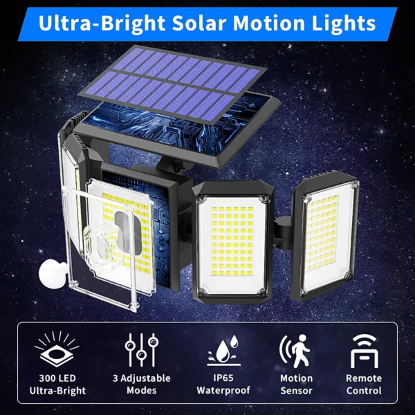 5 Heads Solar Outdoor Wall Lights | 300 LEDs Motion Sensor Lamp - Image 6