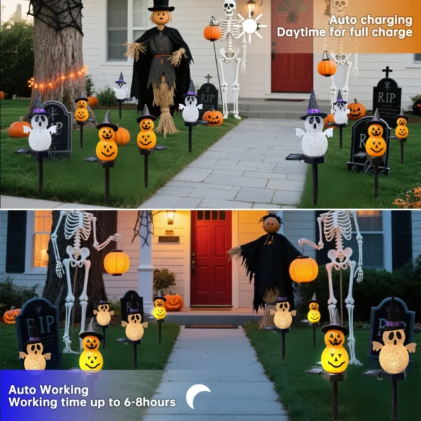 Halloween 3D Pumpkin Ghost Solar Stake Light for Pathway Decor - Image 3
