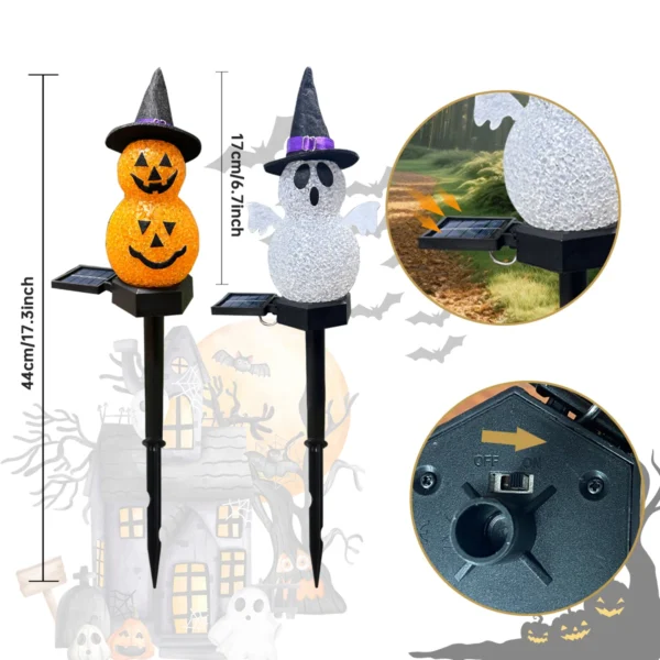Halloween 3D Pumpkin Ghost Solar Stake Light for Pathway Decor - Image 4