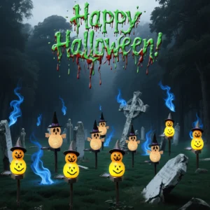 Halloween 3D Pumpkin Ghost Solar Stake Light for Pathway Decor