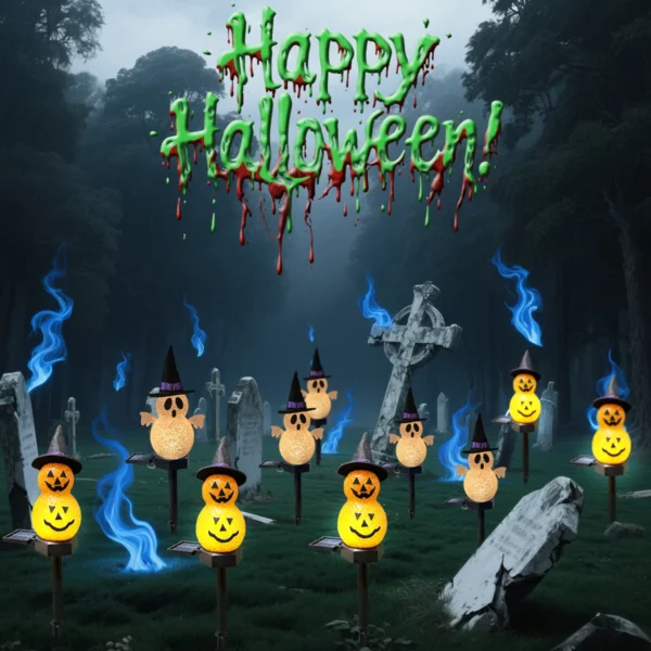 Halloween 3D Pumpkin Ghost Solar Stake Light for Pathway Decor