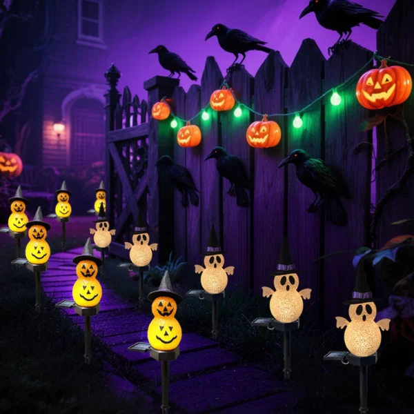 Halloween 3D Pumpkin Ghost Solar Stake Light for Pathway Decor - Image 5