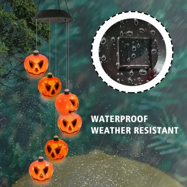 Halloween Solar Wind Chimes with 6 LED Pumpkin Lights - Waterproof - Image 4