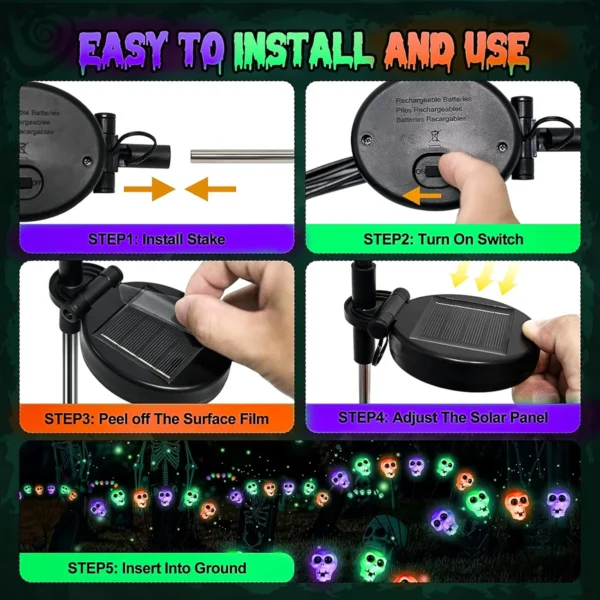 Halloween Swaying Skull Solar Firefly Light 6/12LED - Image 2