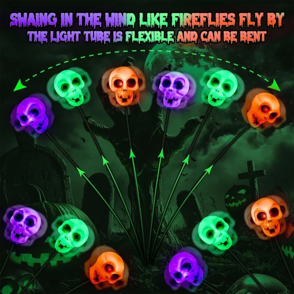 Halloween Swaying Skull Solar Firefly Light 6/12LED - Image 4