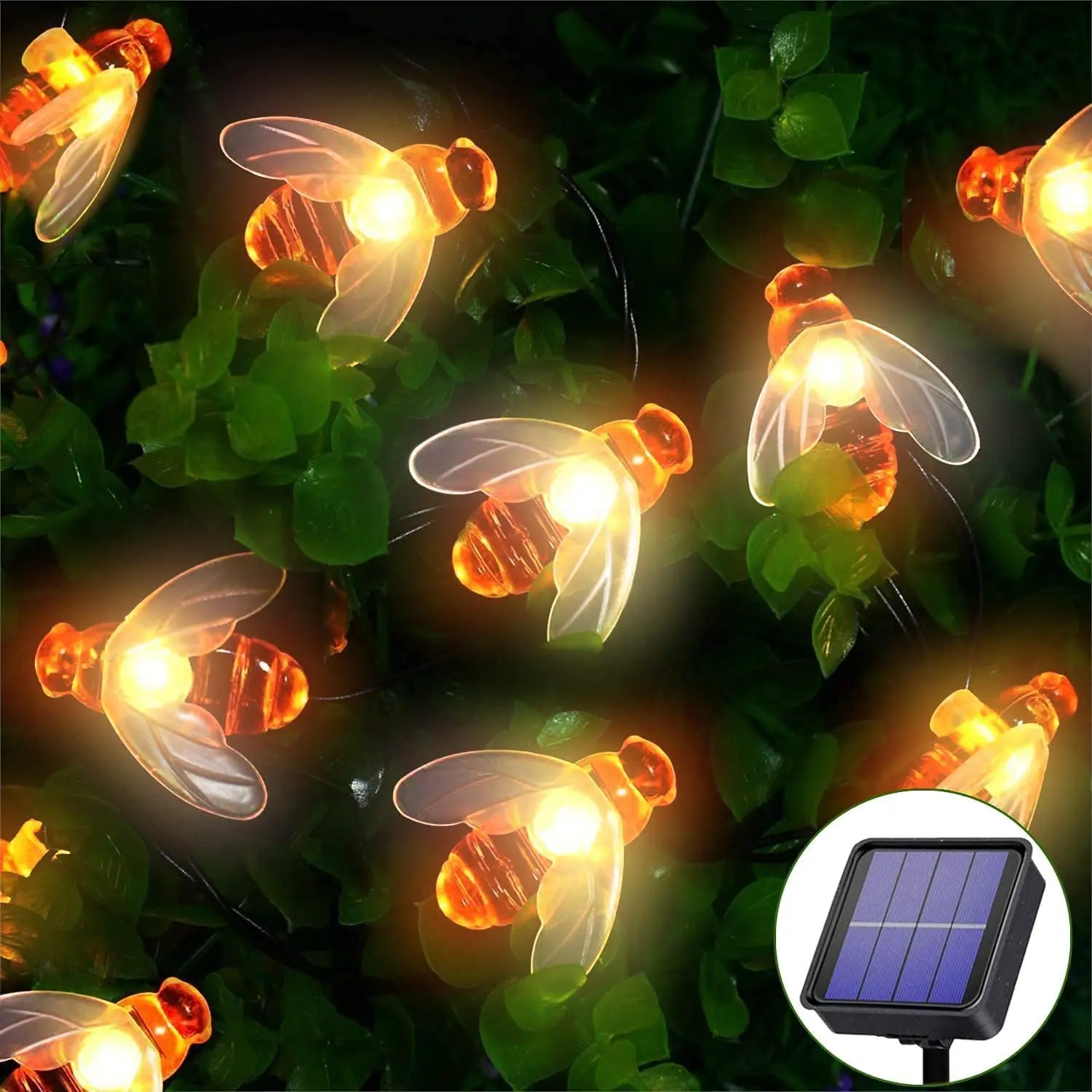 20 LED Waterproof Solar Bumble Bee Fairy Lights for Garden