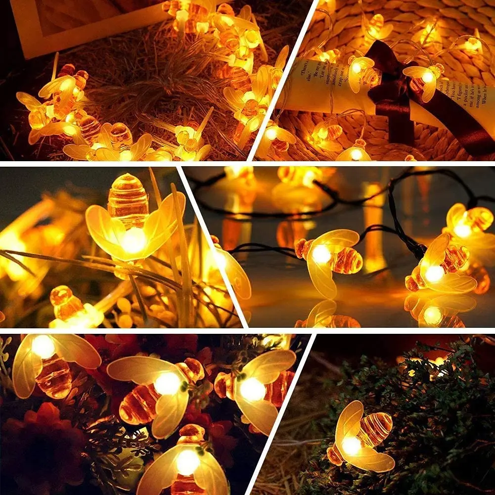 20 LED Waterproof Solar Bumble Bee Fairy Lights for Garden - Image 2