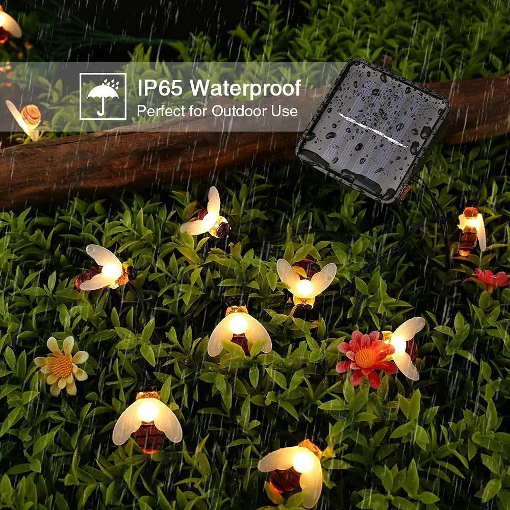 20 LED Waterproof Solar Bumble Bee Fairy Lights for Garden - Image 3