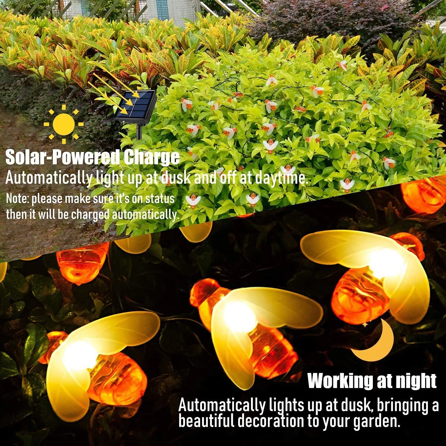 20 LED Waterproof Solar Bumble Bee Fairy Lights for Garden - Image 4