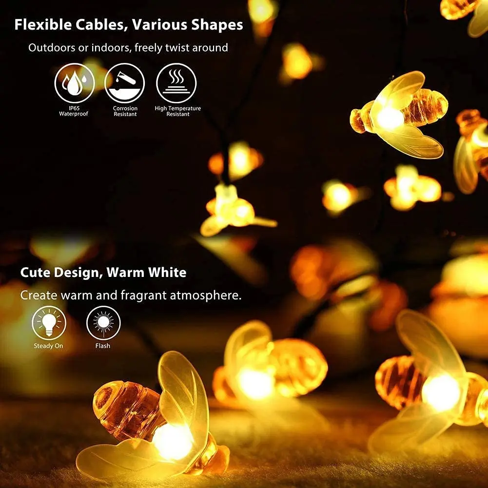 20 LED Waterproof Solar Bumble Bee Fairy Lights for Garden - Image 6