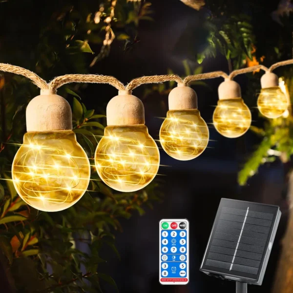 Solar Outdoor String Lights - 9.5m, 20 Bulbs, Waterproof, 8 Modes