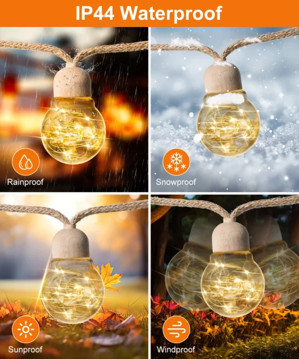 Solar Outdoor String Lights - 9.5m, 20 Bulbs, Waterproof, 8 Modes - Image 3