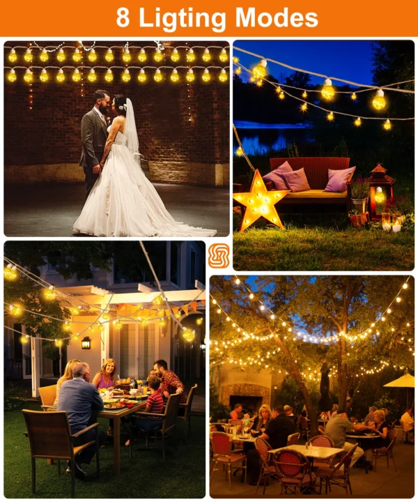 Solar Outdoor String Lights - 9.5m, 20 Bulbs, Waterproof, 8 Modes - Image 2