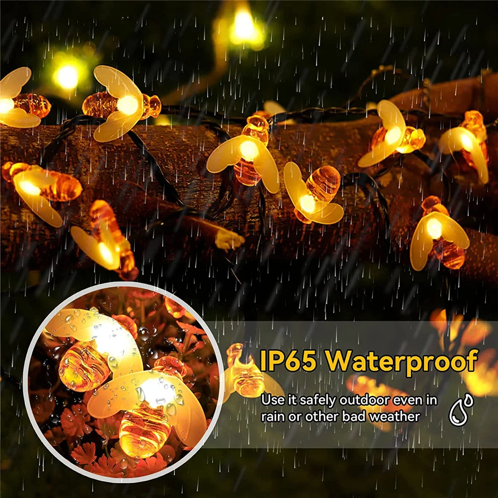 Solar String Light 20 LED Cute Bee Fairy Light for Outdoor Decor - Image 2