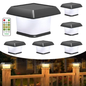 intelamp Outdoor Solar Post Light with Remote Control