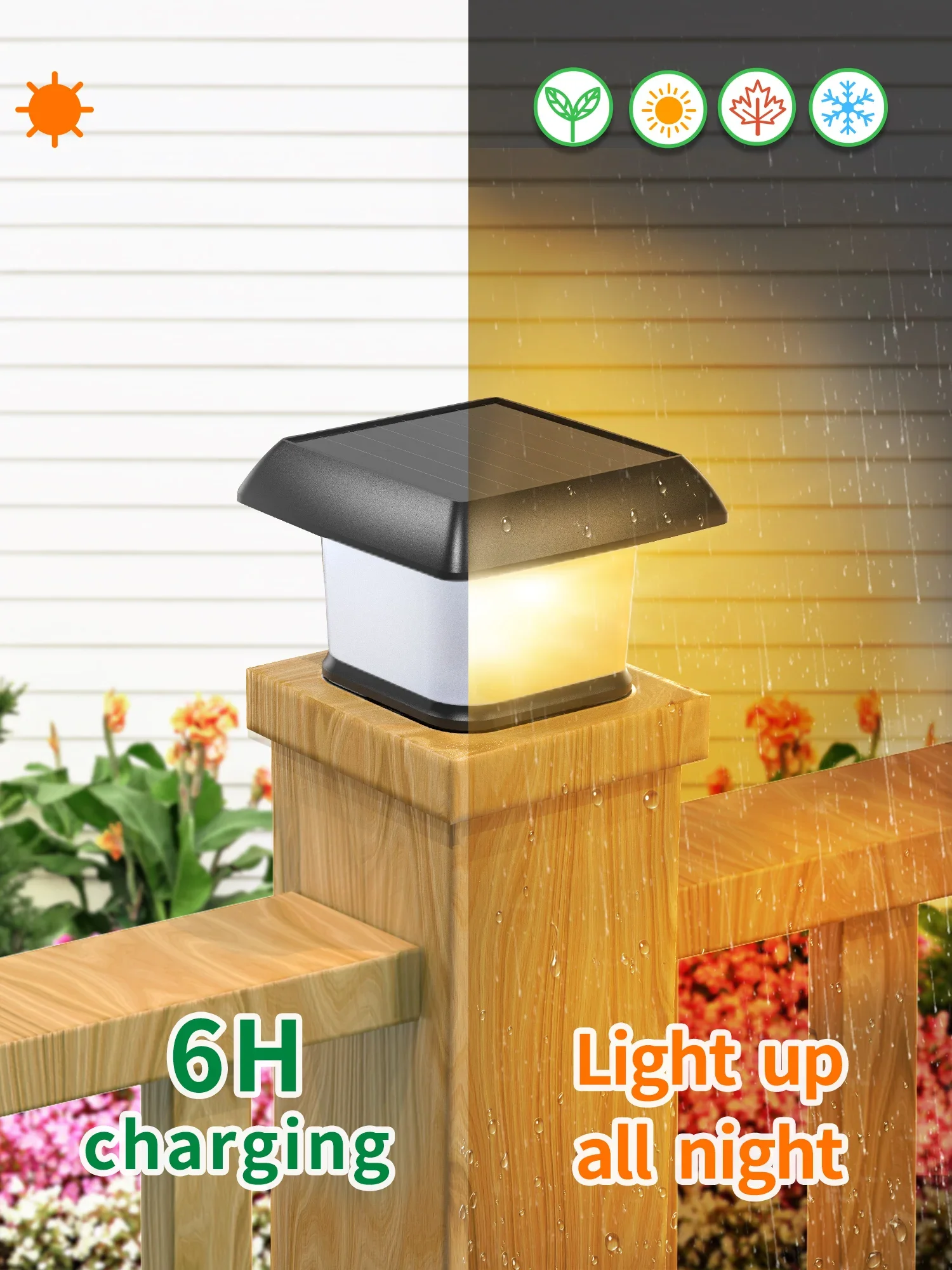 intelamp Outdoor Solar Post Light with Remote Control