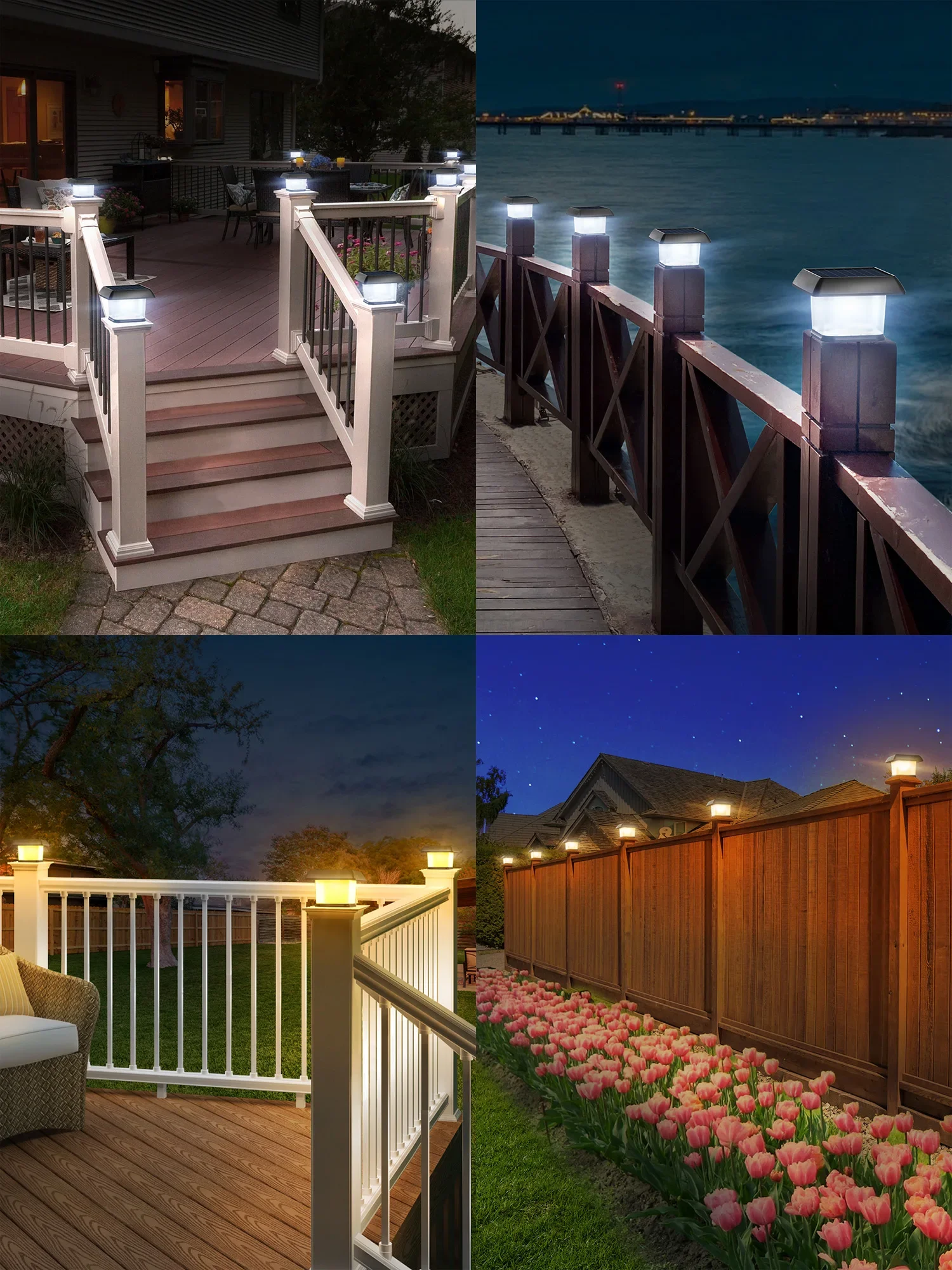 intelamp Outdoor Solar Post Light with Remote Control