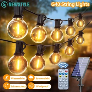 G40 Solar String Lights Outdoor with Dimmable Shatterproof LED Bulbs
