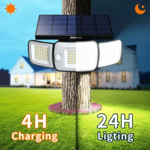 Intelamp Outdoor Solar Lights with Motion Sensors & 6000mAh Battery